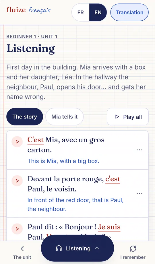 Real screen of the Listening mode on a phone