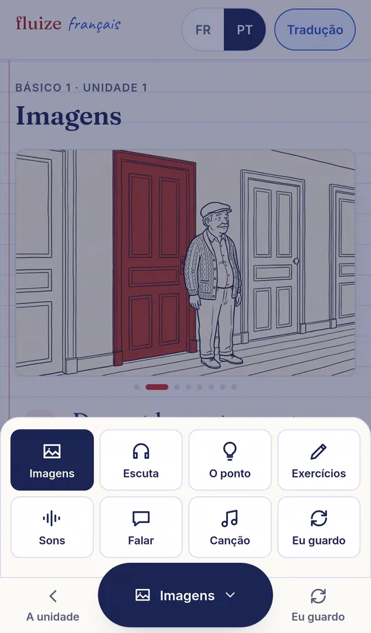 Tela real com o leque dos oito modos aberto sobre a história
