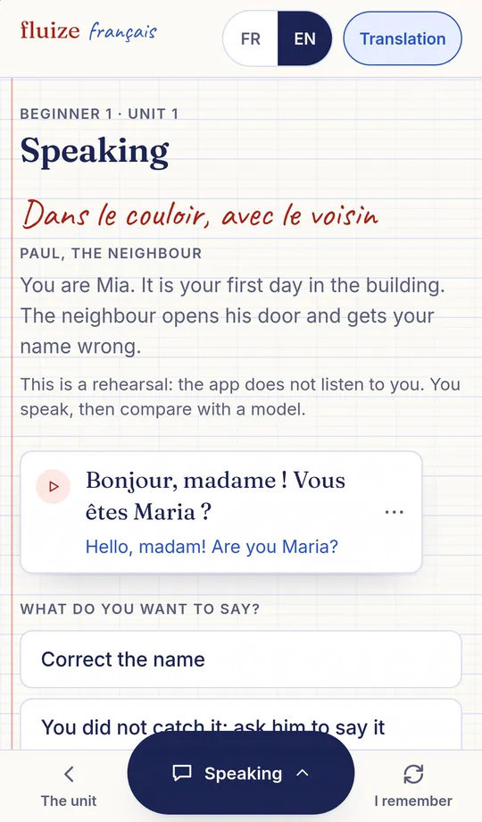 Real screen of the Speaking mode on a phone