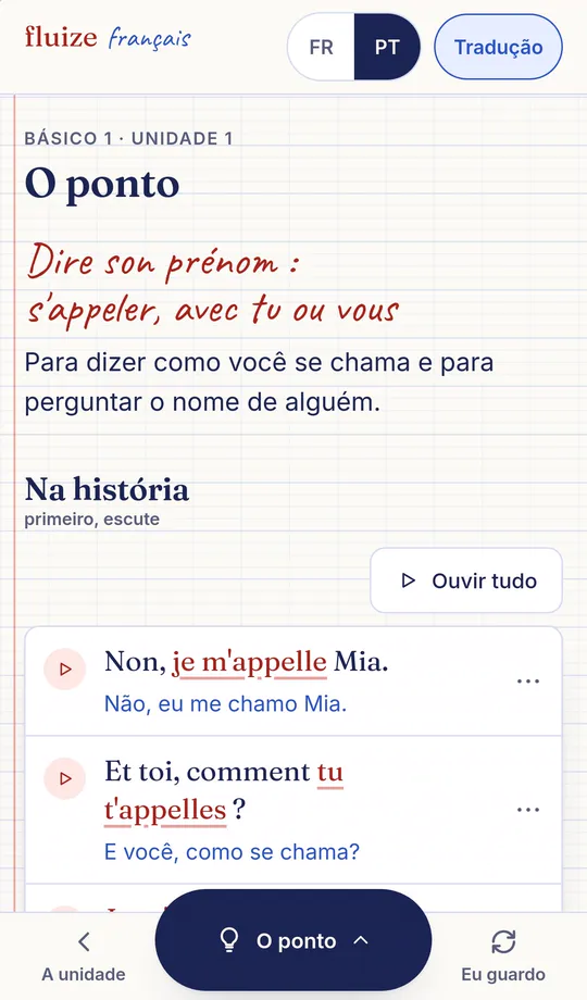 Tela real do modo O ponto no celular
