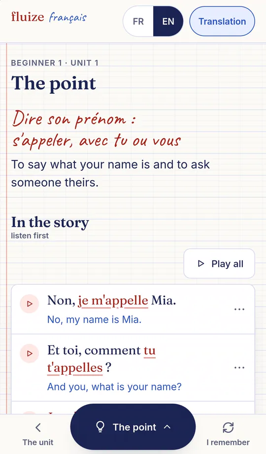Real screen of the The point mode on a phone